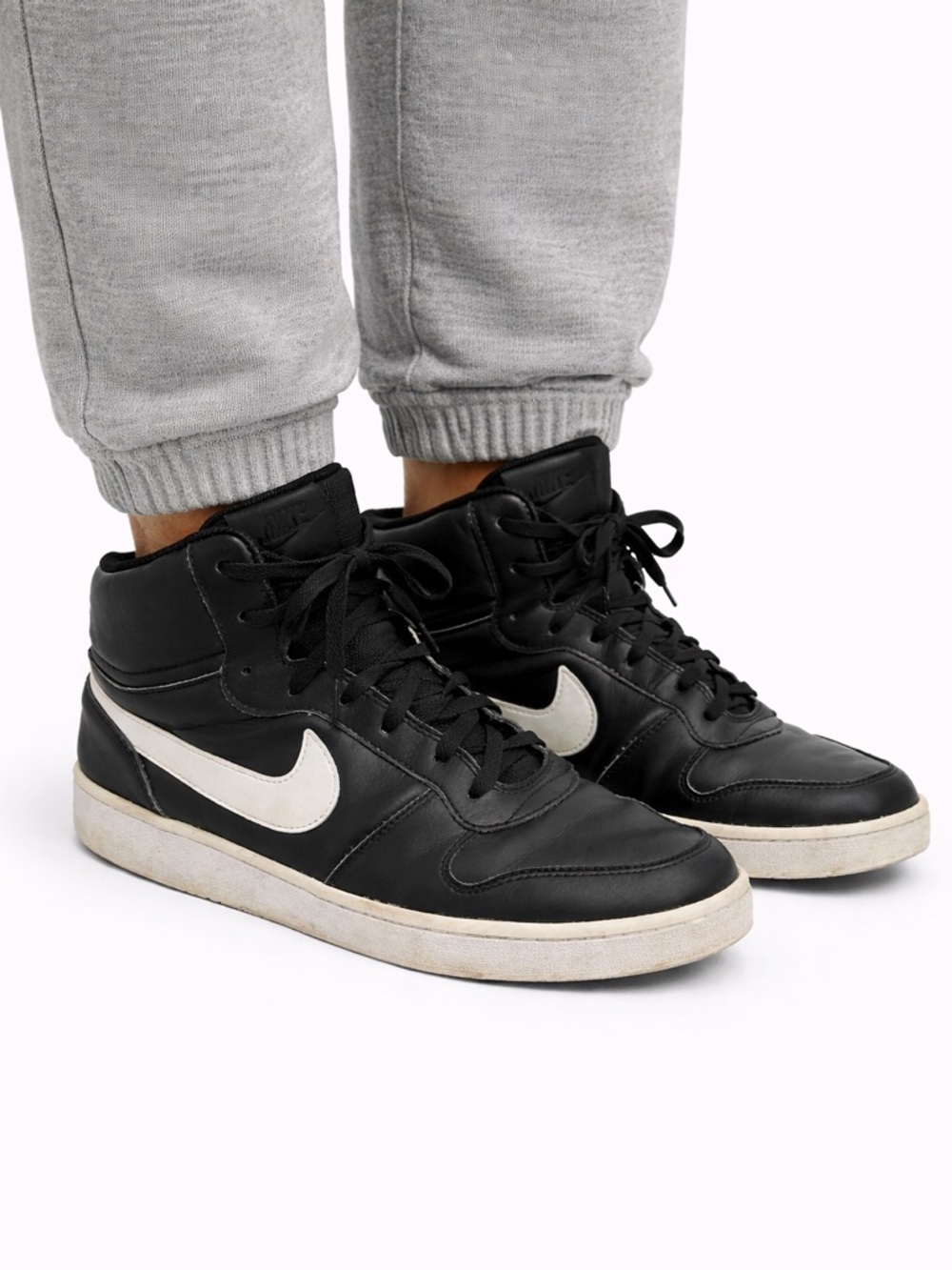 Size 12 Nike Men’s Ebernon Mid Black White Sneakers High Top Shoes
